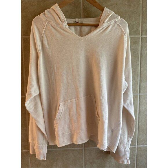 Faherty Hoodie Sweatshirt Unisex L Cream Beige Lightweight Pullover Raw Hem - Picture 1 of 9
